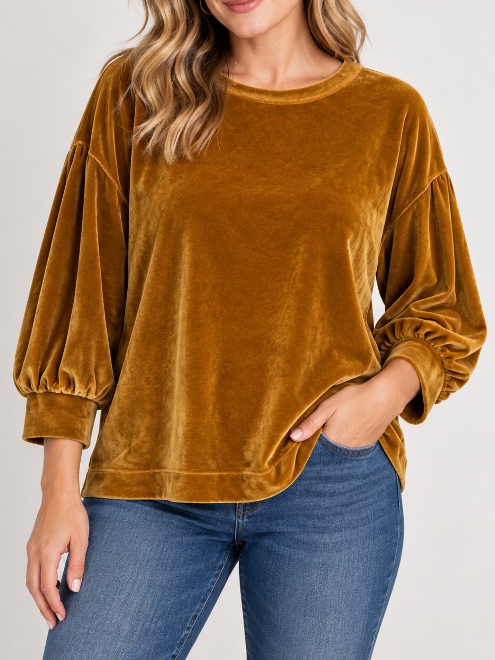 Garnet Hill Gold Velvet Balloon Sleeve Top Medium